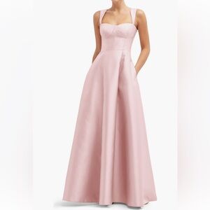 Alfred Sung Bustier Tie Back Satin/twill Gown,Pink,Sz 8R:37” bust;29” waist
